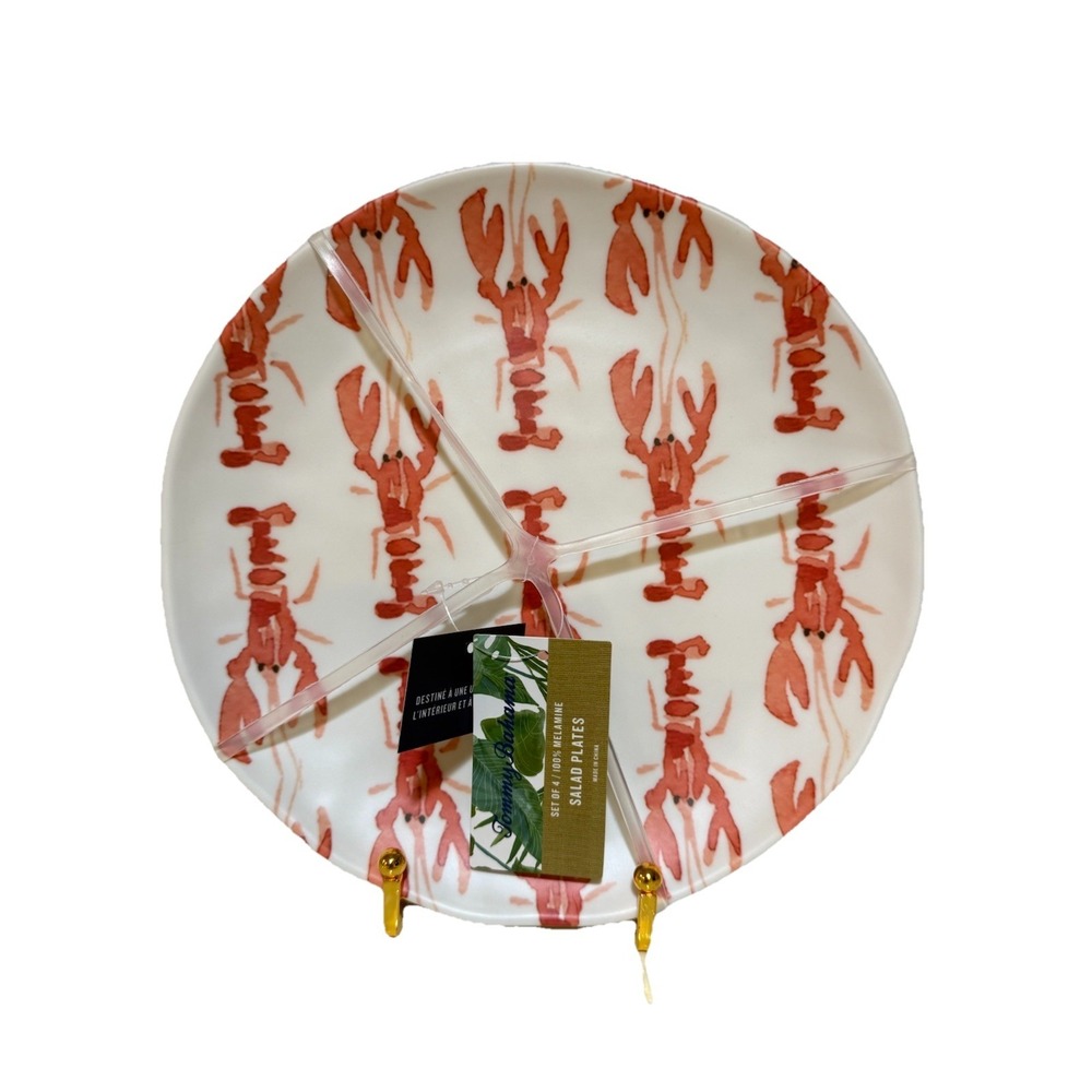 (4) fun LOBSTER plates‎ by TOMMY BAHAMA--8" SALAD SIZE--100% MELAMINE--brand NEW